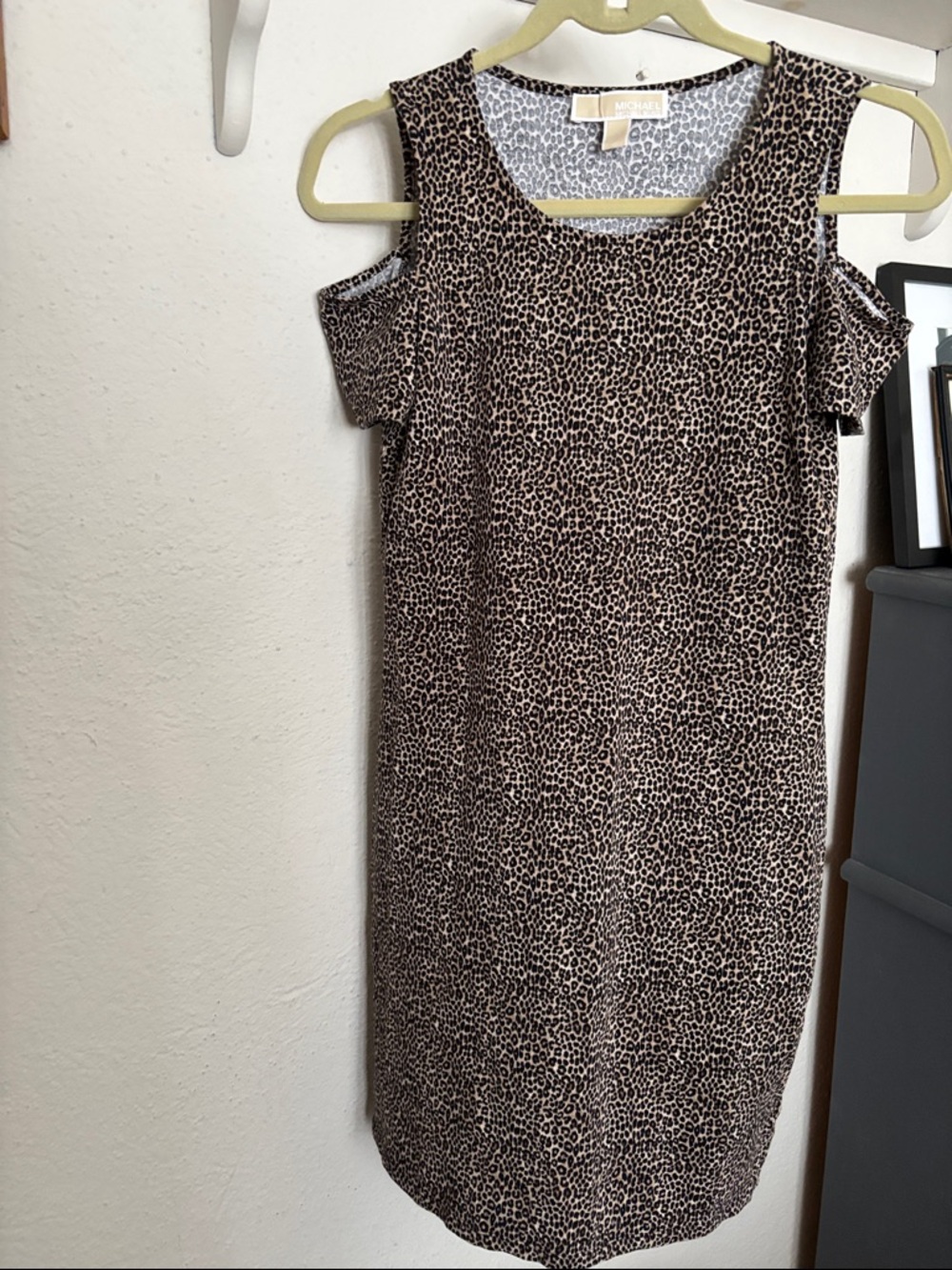 Michael Kors Leopard Cold-Shoulder Shift Dress in Brown and Black Size XS